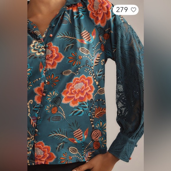 NWT Farm Rio Long Sleeve High Neck Peasant Blouse - Picture 4 of 8